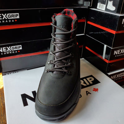 NexGrip Stone Black Leather Waterproof Mens Snow Boot with Retractable Ice Cleats NEXX