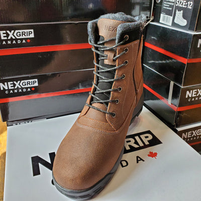 NexGrip Victor Brown Suede Leather Waterproof Mens Snow Boot with Retractable Ice Cleats NEXX
