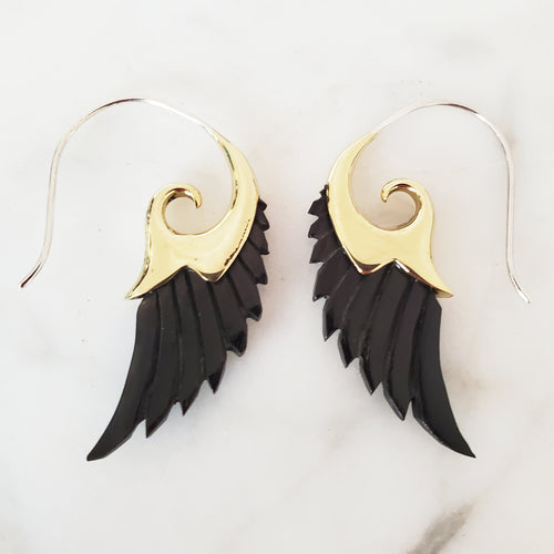 Bali Carved Wing Earrings on .925 Sterling Silver Hook