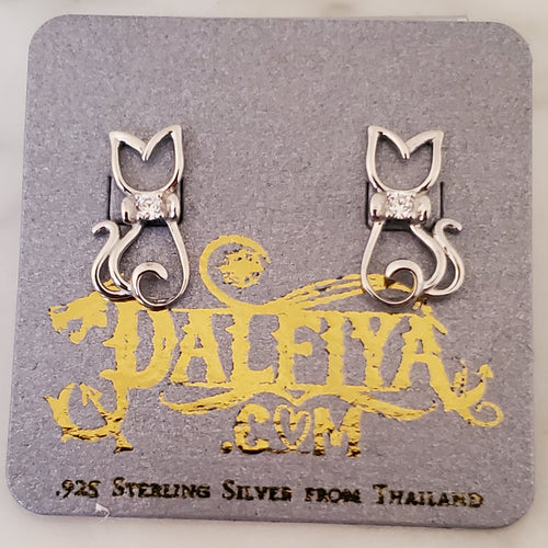 Cat Stud .925 Sterling Silver CZ Earrings