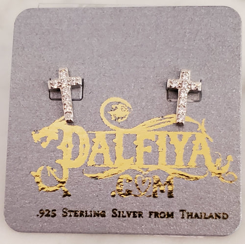 Mini Cross Stud .925 Sterling Silver CZ Earrings