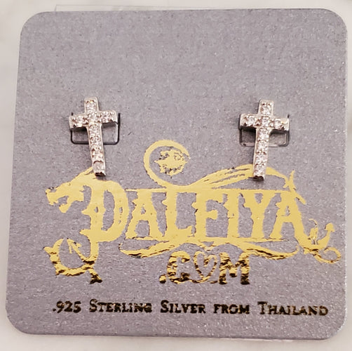 Mini Cross Stud .925 Sterling Silver CZ Earrings