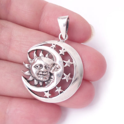 Sun Moon Stars Charm .925 Sterling Silver Pendant