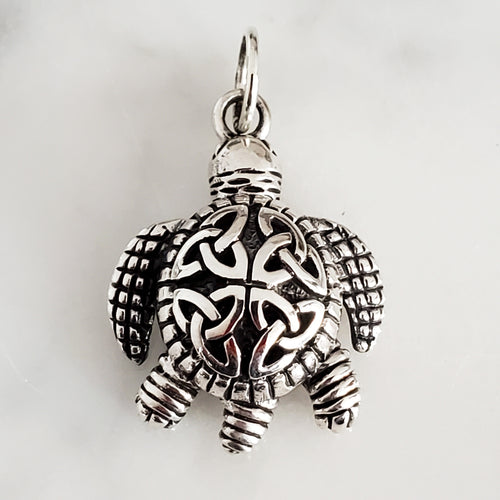 Turtle Celtic Knot Charm .925 Sterling Silver Pendant