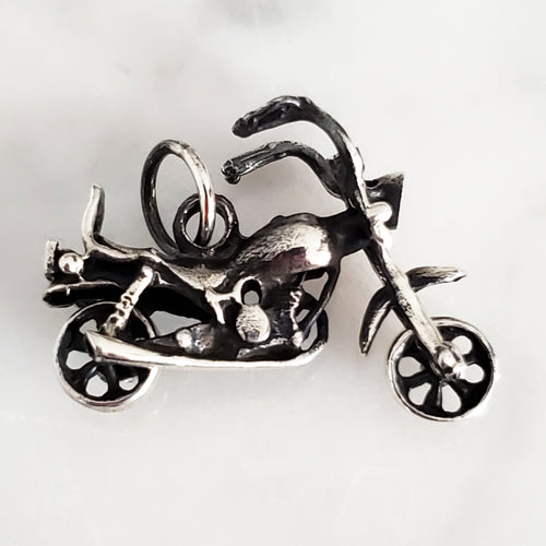 Motorcycle Charm .925 Solid Sterling Silver Biker Pendant