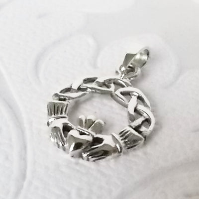 Claddagh Celtic Knot Charm .925 Sterling Silver Pendant