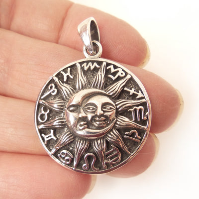 Sun Moon Zodiac Charm .925 Sterling Silver Pendant