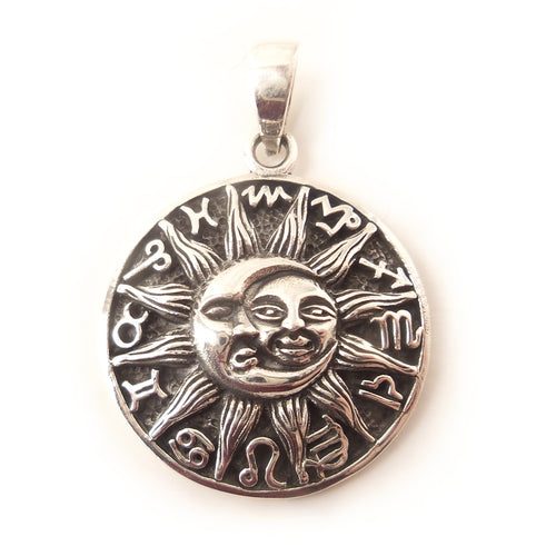 Sun Moon Zodiac Charm .925 Sterling Silver Pendant