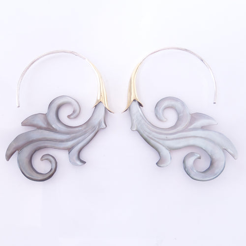 Carved Shell Bali Earrings with .925 Sterling Silver Hook