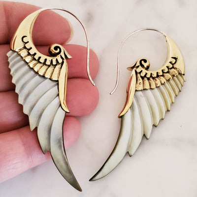 Gray Shell Angel Wing Earrings .925 Sterling Silver Hook