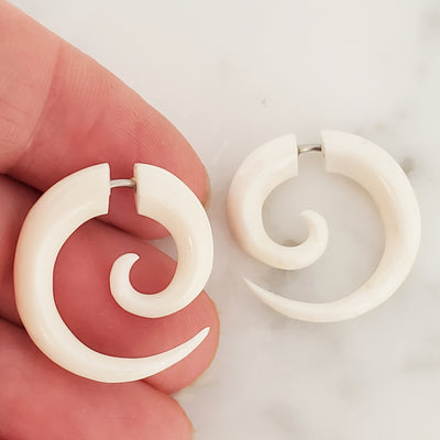 Mini White Spiral Double Sided Split Gauge Jacket Earrings