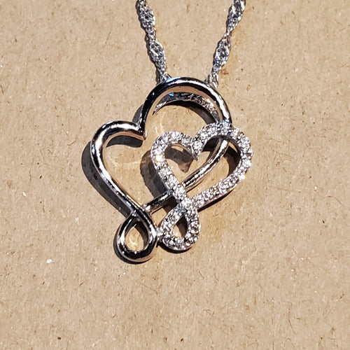.925 Sterling Silver Ring CZ Heart Necklace