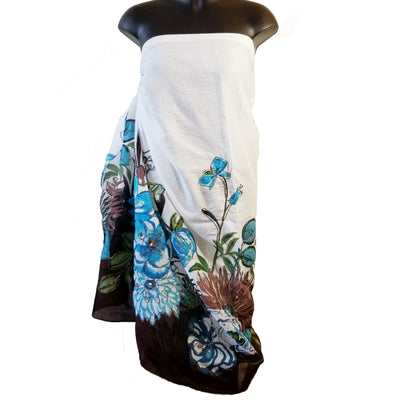 Blue and Black Floral Embroidered Cotton Sarong