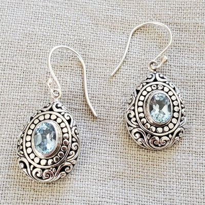 Gemstone .925 Sterling Silver Oval Earrings from Bali
