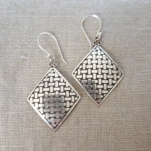 Solid .925 Sterling Silver Textured Drop Earrings from Bali