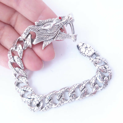 Dragon Bracelet Solid .925 Sterling Bali Silver Garnet Eye Bangle Jewelry Gift