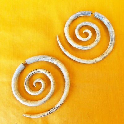 Large Spiral Double Sided Split Gauge Jacket Earrings Light Wood Jewelry Gift