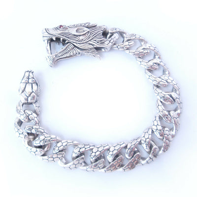 Dragon Bracelet Solid .925 Sterling Bali Silver Garnet Eye Bangle Jewelry Gift