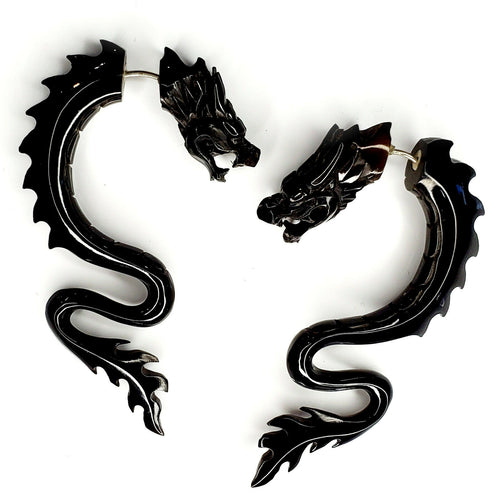 Black Dragon Fake Gauge Earrings Split Plug Gothic Costume Jewelry Gift