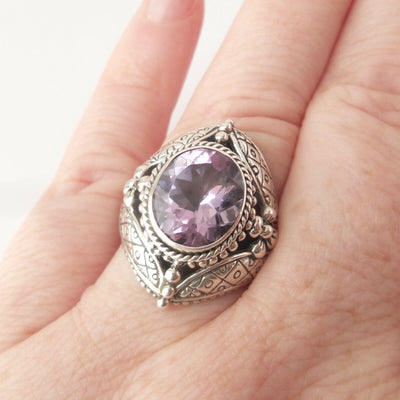 Sz 9 Amethyst 925 Solid Sterling Silver Ring for Royal Queen Renaissance Costume