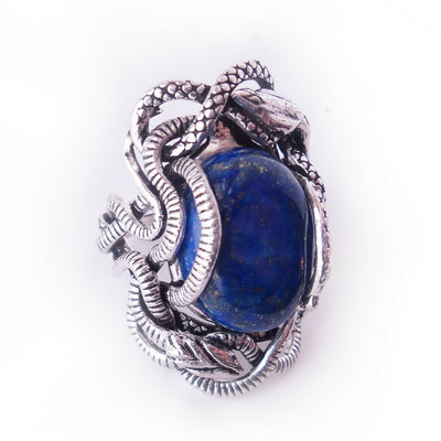 Lapis Lazuli Snake Ring Sz 10 .925 Solid Sterling Silver Medusa Gothic Statement