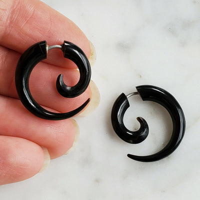 Mini Black Spiral Double Sided Split Gauge Earrings