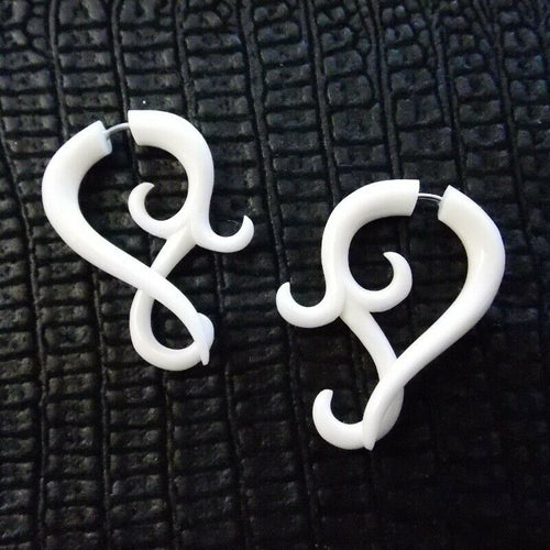 Twist Split Gauge Earrings Carved White Cow Bone Boho Jewelry Gothic Costume