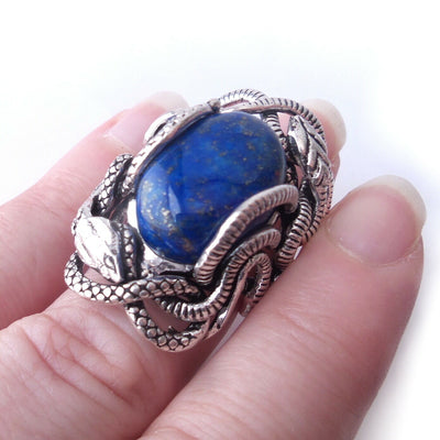 Lapis Lazuli Snake Ring Sz 10 .925 Solid Sterling Silver Medusa Gothic Statement