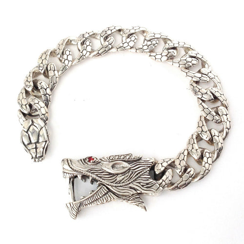 Dragon Bracelet Solid .925 Sterling Bali Silver Garnet Eye Bangle