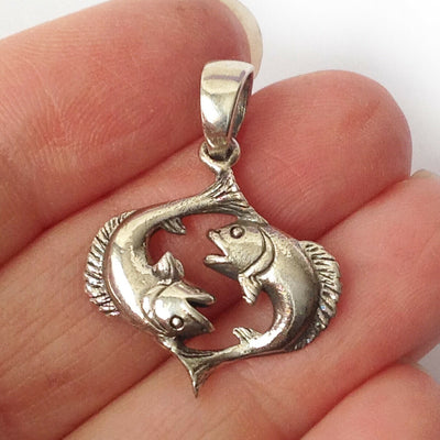 Pisces Fish 925 Solid Sterling Silver Horoscope Pendant Zodiac