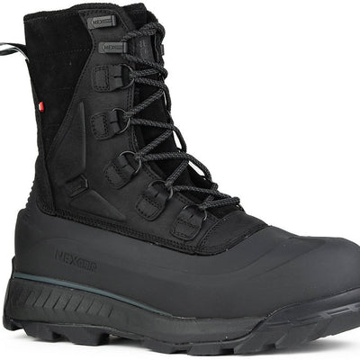 NexGrip Bromont Black Leather Waterproof Mens Snow Boot with Retractable Ice Cleats NEXX