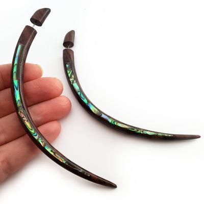 Abalone Inlay 4.5" Wood Taper Split Gauge Earring Fake Plug Gothic Jewelry Gift