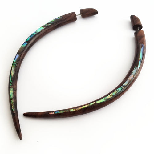Abalone Inlay 4.5" Wood Taper Split Gauge Earring Fake Plug Gothic Jewelry Gift