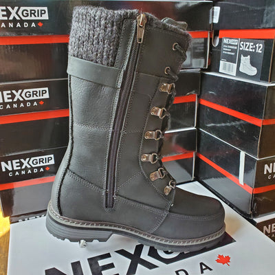 NexGrip Fall Black Women’s Tall Snow Boot Waterproof with Retractable Ice Claw Cleats NEXX