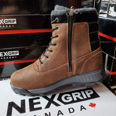 NexGrip Victor Brown Suede Leather Waterproof Mens Snow Boot with Retractable Ice Cleats NEXX