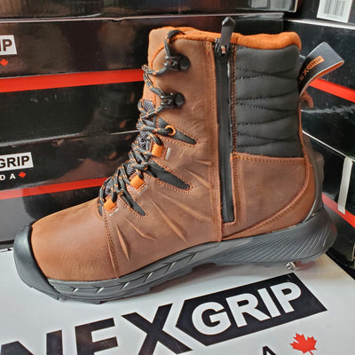 NexGrip Denali Brown Leather Waterproof Mens Snow Boot with Retractable Ice Cleats NEXX