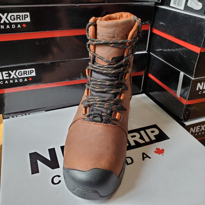 NexGrip Denali Brown Leather Waterproof Mens Snow Boot with Retractable Ice Cleats NEXX