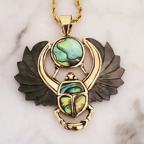 Abalone Inlay Scarab Amulet from Bali Pendant on Chain