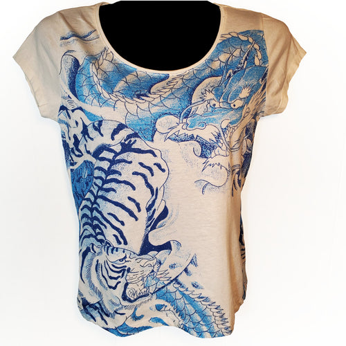 Air Dragon Blue Tiger Womens Cotton T-Shirt