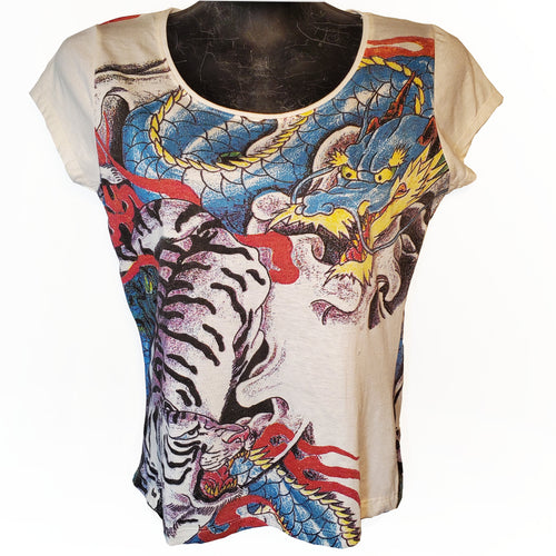 White Tiger Blue Dragon Womens Cotton T-Shirt