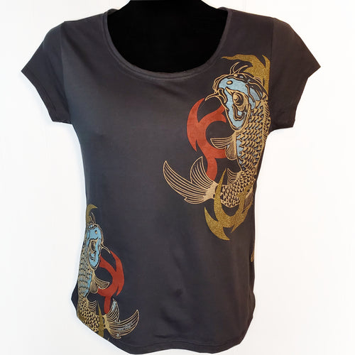 Metallic Dragon Koi Womens Cotton T-Shirt