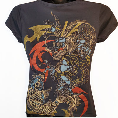 Metallic Dragon Koi Womens Cotton T-Shirt