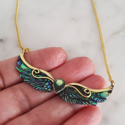 Carved Abalone Angel Wings Pendant from Bali