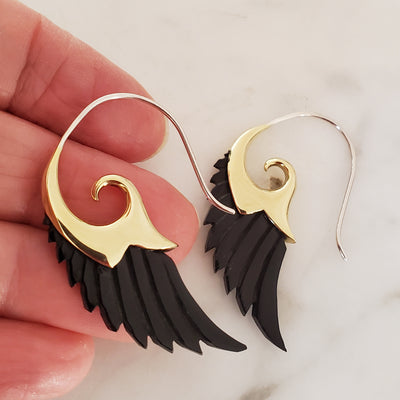 Bali Carved Wing Earrings on .925 Sterling Silver Hook