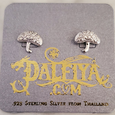 Mushroom Stud .925 Sterling Silver CZ Earrings