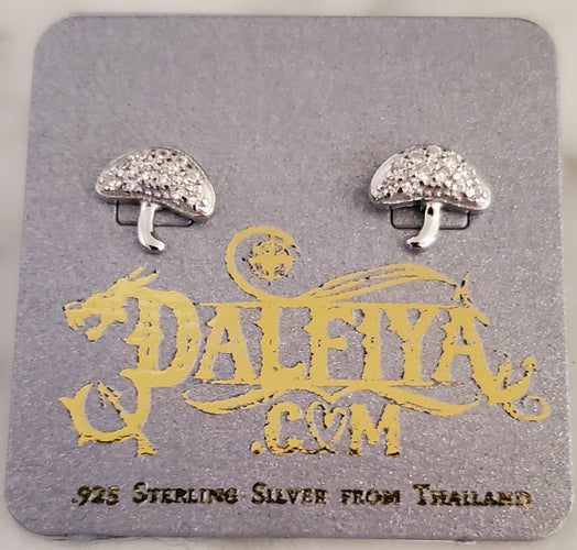 Mushroom Stud .925 Sterling Silver CZ Earrings