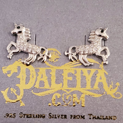 Magical Unicorn .925 Sterling Silver CZ Stud Earrings