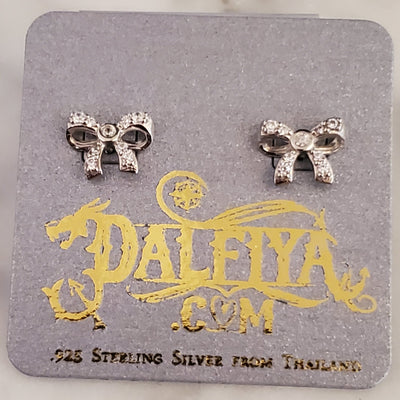 Ribbon Bow Mini Stud .925 Sterling Silver CZ Earrings