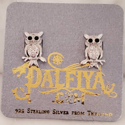 Owl .925 Sterling Silver CZ Stud Bird Earrings