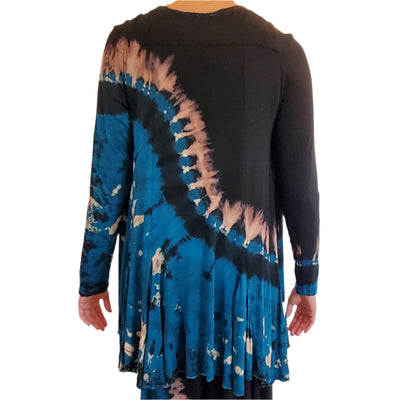 Blue Waves Swirl Tie-Dye Rayon Tunic Jacket